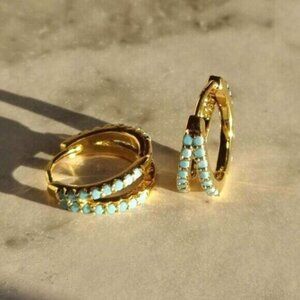 Tiny Gold Huggies Double Layered Turquoise Everyday Jewelry Hypoallergenic